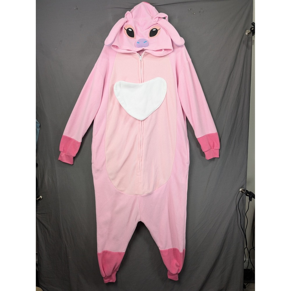 Pink Angel Stitch Costume Fleece Hooded One Piece Pajamas Size Small 7710